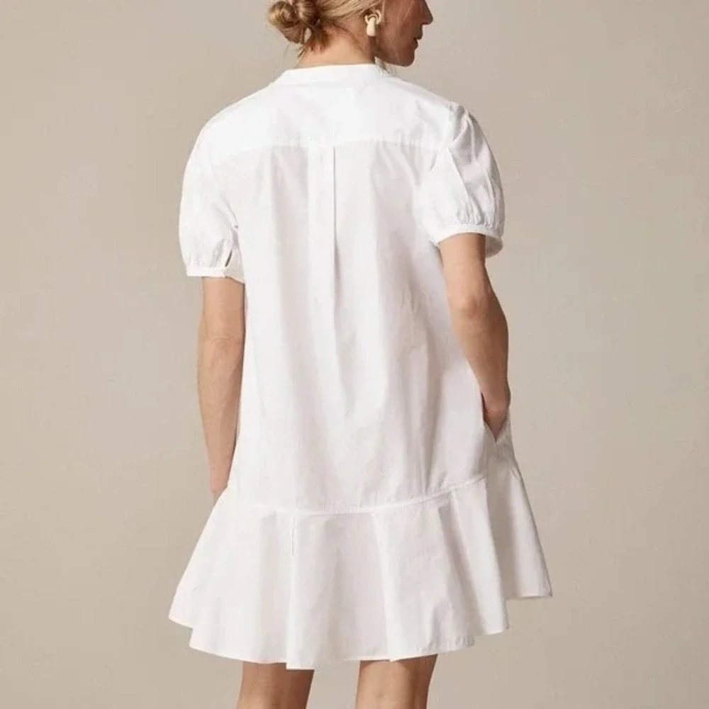 NWT!! J. CREW Delilah Dress Cotton Poplin Solid White Mini Ruffle Small‎ Tall ST